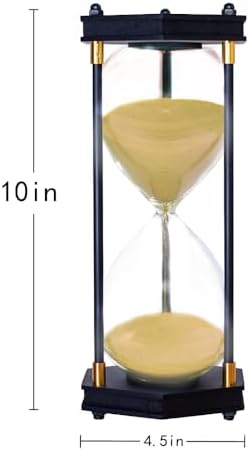 AKAKA MUNING Large Hourglass Timer 60 Minute Hexagon Wood Sandglass, Yellow