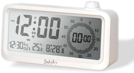 Visual Digital Timer for Kids with LCD Display,3-Level Adjustable Backlight,Temperature Date,Silent Operation,3 Alarms, Snooze,Type-C Charging for Kids Studying/Office/Sleeping/Kitchen(White)