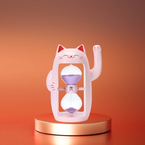 Lucky Cat Sand Timer Cute Hourglass Maneki-Neko Sandglass Timer reloj de Arena 15Min Sand Clock for Toothbrush Games Classroom Home Office Cooking Front Desk（Pink+15Min）
