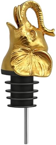 Elephant Wine Pourer Aerator (Gold), Lucky Animal Bottle Pour Spout, Zinc Alloy Drip-Free Stopper Attachment for White Elephant Gifts, Bar Cart Decor