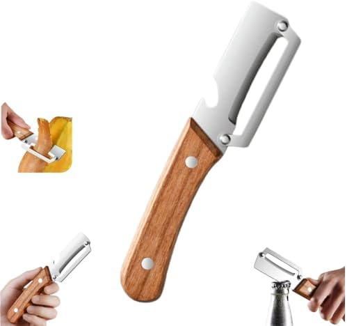 Multi-Functional Vegetable Peeler for Kitchen,Upgrade 2 in 1multifunctional Vegetable Peeler,Multi Functional Vegetable Fruit Peeling Tools with Bottle Opener and Wooden Handle ﻿ (1PCS)