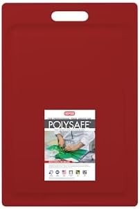 Dexas NSF Certified Polysafe Cutting Board with Handle and Juice Well, 12 x 18 inches, Reversible Kitchen Cutting Board, Red