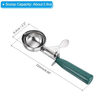 PATIKIL 2.6 Ounce Ice Cream Scoop with Trigger, Stainless Steel Portion Cookie Scoop with Thumb Trigger for Cookie Dough Cupcake Batter Baking, Green 79ML