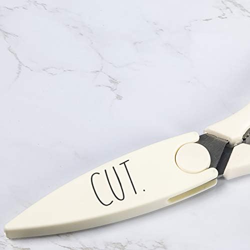 Rae Dunn Kitchen Scissors- Stainless Steel Kitchen Shears, Cooking Scissors for Cutting Meat, Chicken, Herbs and Produce with Blade Cover and Soft Grip Handles(White)