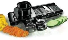 Multi Grater Kitchen Mandoline | Multi Functional Fruit & Vegetable Slicer with 5 Adjustable Stainless Steel Blades Crinkle Waffle Cutter Julienne Slicer with Safety Holder Rail Guide
