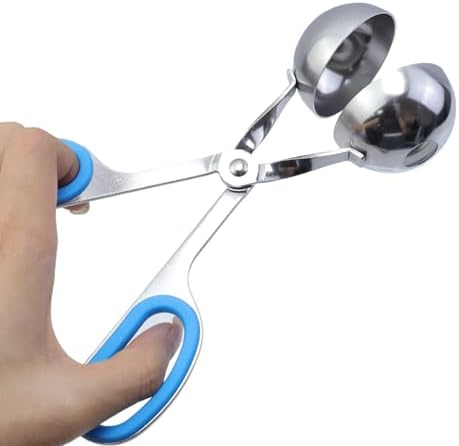 2 Pcs Meatball Maker Tongs None-Stick Meatball Maker Stainless Steel Meat Ballers Scoop Ball Maker Ice Tongs for Meat, Cake Pop, Ice Cream Scoop, Fruit, Cookie Dough, Melon -Red & Blue（L Size）
