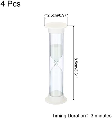 PATIKIL 3 Minute Sand Timer, 4Pcs Small Sandy Clock with Plastic Cover, Count Down Sand Glass for Games, Kitchen, Party Favors DIY Decoration, White