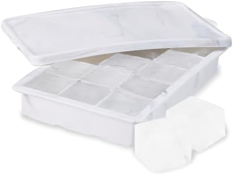 Host Ice Cube Tray with Lid, Makes 15 1.25" Cubes, Durable Silicone Trays, Perfect for Cocktails, Beverages, Mocktails, Iced Coffee, Tea, Infused Water, Kitchen Essentials, Set of 1, Marble
