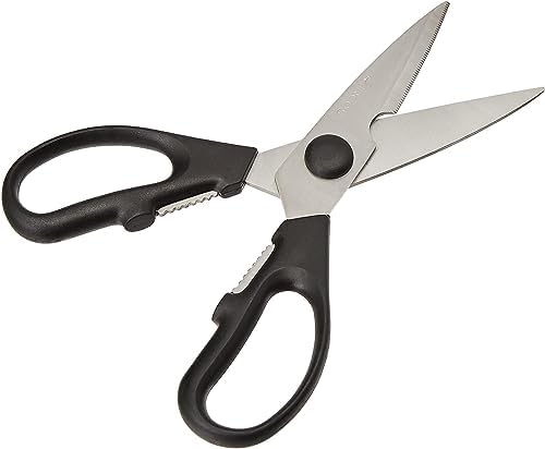 ARCOS Kitchen Scissors 8 Inch Nitrum Stainless Steel and 195 mm blade. 154 gr. Ergonomic Polyoxymethylene POM Handle. Series Prochef. Smooth edge and stylish wooden handle. Color Black.