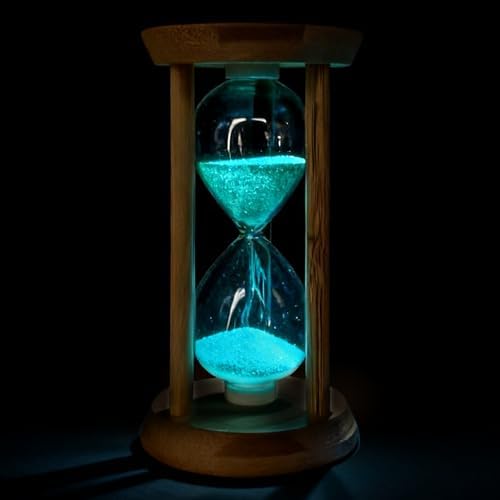 PROLOSO 10 Min Wooden Sand Timers 10 Minutes Glow in The Dark Hourglass Large Bamboo Sand Clock Sandglass for Yoga Reading Home Office Decor