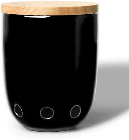 LEETOYI Ceramic Garlic Keeper for Counter, Garlic Holder with Wood Lid (Black)