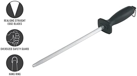 Smith’s 9-Inch Sharpening Steel – High-Carbon Steel Knife Sharpener – Hanging Hook – Protective Hand Guard – Quick Straight Blade Sharpening
