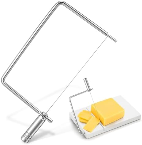 NUOBESTY Heavy Duty Cheese Slicer with Wire Stainless Steel Handheld Butter Cutter Compact Kitchen Tool 8.26X4.33In