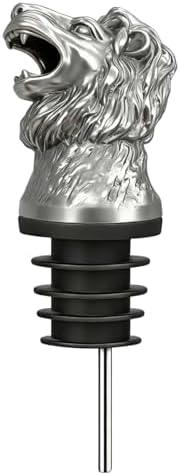 Lion Wine Pourer Aerator (Silver), Roaring Animal Bottle Pour Spout, Zinc Alloy Drip-Free Stopper Attachment for Men, Dad Gifts, Leo Zodiac, Bar Cart
