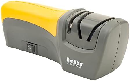 Smith's 50005 Edge Pro Compact Electric Knife Sharpener - Yellow & Grey - Straight Edge 2 Stage Sharpener - Electric & Manual Sharpening - Blade Guide - Outdoor & Kitchen - Pocket & Filet Knives