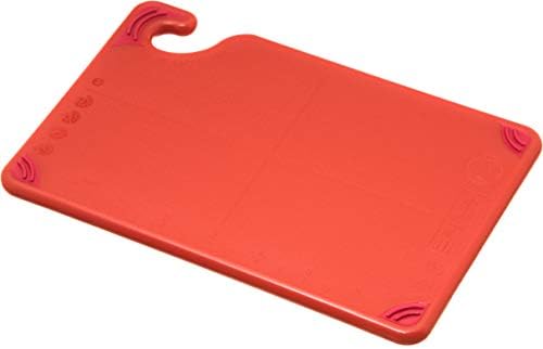San Jamar Saf-T-Grip Plastic Cutting Board with Safety Hook, 6" x 9" x 0.375", Red