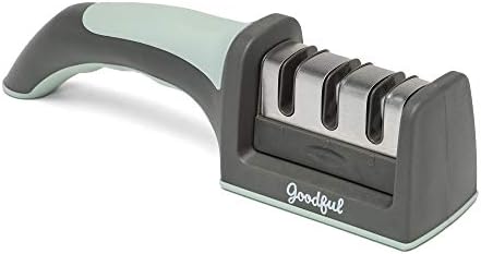 Goodful 3-Stage Knife Sharpener, Helps Repair, Restore and Polish Non-Serrated Blades Quickly, Safely & Easily, Sage