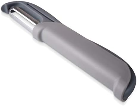 Rockland Guard Peel & Slide Double Sided Peeler - Stainless Steel Swivel, Serrated, Julienne Blade for Hard and Soft Skin Fruits and Vegetables (Grey)