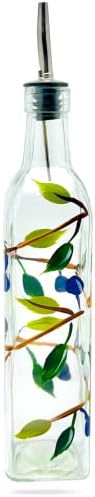 Glass Olive Branch Oil/Vinegar Glass Cruet for Kitchen, 16 oz Olive Oil Dispenser With Stainless Steel Spout for Easy Pouring