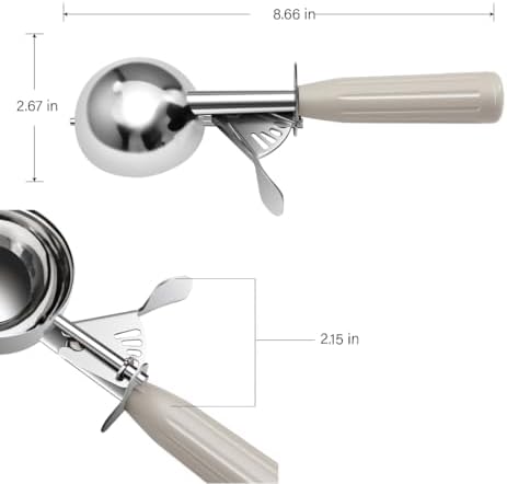 TOPKITCHEN Commercial-Grade Ice Cream Scoop 3.25 oz, 18/8 Stainless Steel Cookie Scoop with Plastic Handle, Portion Control Disher Scoop for Bakeries, Restaurants & Dessert Shops, #10, Ivory