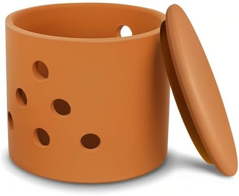 LEEPENK Terracotta Garlic Keeper,Vented Clay Garlic Storage Container Saver with Lid and 12 Air Vent,Reserve for Garlic, Onion, Lemon, Patato or Ginger