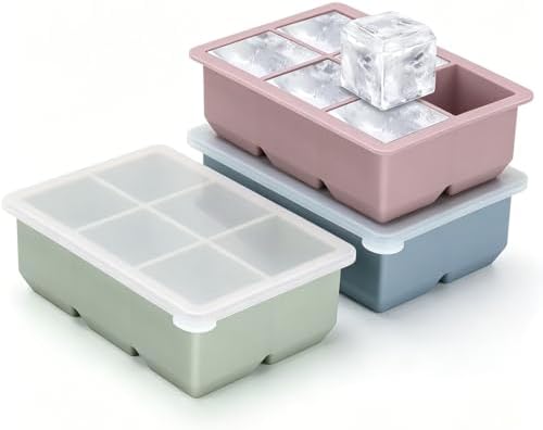 Ice Cube Trays for Freezer, Ice Cube Tray 3 Pack, Large Square Silicone Ice Cube Molds with Leak-Proof Removable Lid, BPA Free Flexible Stackable Ice Molds for Whiskey & Cocktails