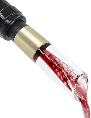 Elegant Wine Aerator Pourer Spout by ELMWAY - Clear Wine Air Aerator Enhances Flavor, Aroma & Finish, No Spill Design, Wine Accessory Gift for Wine Lovers - Gold