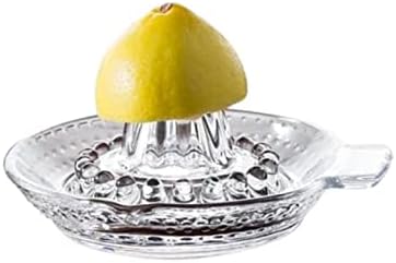 Calaberno Lemon Squeezer Citrus Juicer Manual Hand Squeezer with Handle and Pour Spout, Pulp and Pips Extractor, Heavyweight - Thick Glass with Pouring Lip - Traditional Ergonomic Design, BPA Free