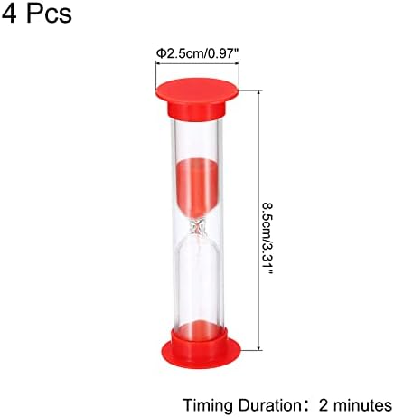 PATIKIL 2 Minute Sand Timer, 4Pcs Small Sandy Clock with Plastic Cover, Count Down Sand Glass for Games, Kitchen, Party Favors DIY Decoration, Red