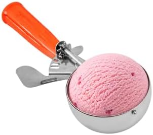 Restaurantware Met Lux 8 Ounce Portion Scoop 1 Durable Disher Scoop - Thumb Trigger Orange Stainless Steel Ice cream Disher For Portion Control For Ice Cream Mashed Potato And Cookie Batter