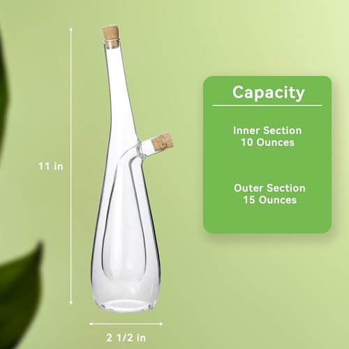 Lily's Home Glass Olive Oil and Vinegar Dispenser Bottle, for Kitchen Counter Cooking Salad, Dressing Leakproof 2 in 1 Cruet Containers (15 Ounces & 10 Ounces)
