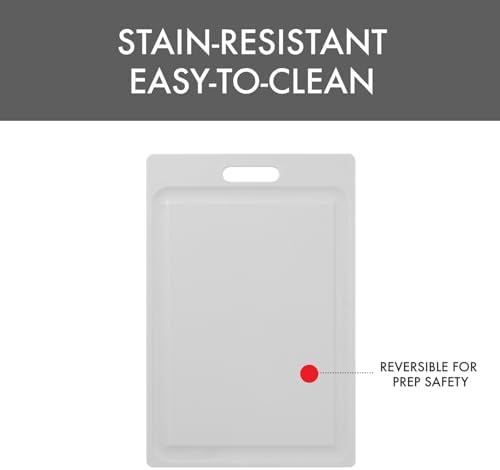 Dexas NSF Certified Polysafe Cutting Board, 12 x 18 Inches, Reversible Kitchen Cutting Board with Handle and Juice Well, White