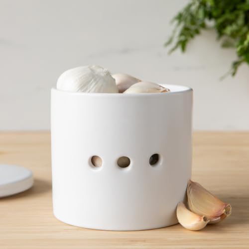 Now Designs Garlic Keeper, Matte Elm Green,Matte White