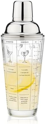 True Glass Cocktail Shaker with 7 Classic Recipes and Measurements for Cold Brew Cocktails, Home Bar Accessories, Bar Tools, Bartender Gifts, Hosting Essentials, 13.5 oz, Set of 1, Clear