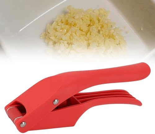 Dpofirs Garlic Press, Multipurpose Garlic Mincer Tool Efficient Easy to Squeeze Ergonomic Handle 2 in 1 for Kitchen (Red)