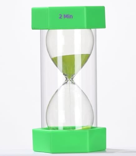 Colorful Sand Timers, Hourglass Sand Timers 2Minutes Sandglass Timer with Protective Cover for Toothbrush Timer Games Classroom Home Office Cooking(Green+2Min)