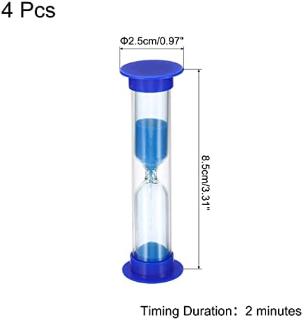 PATIKIL 2 Minute Sand Timer, 4Pcs Small Sandy Clock with Plastic Cover, Count Down Sand Glass for Games, Kitchen, Party Favors DIY Decoration, Blue