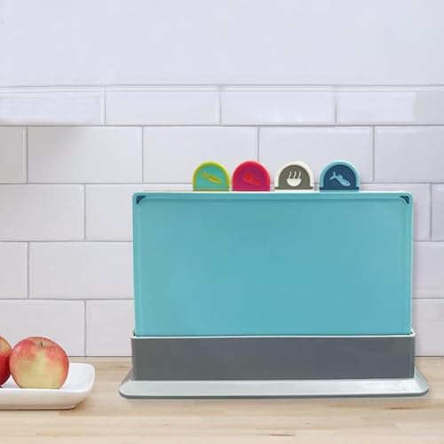 Cutting Board Set with Storage Stand,4 Colour Plastic Cutting Board Set with Food Icon,Suitable for Different Foods