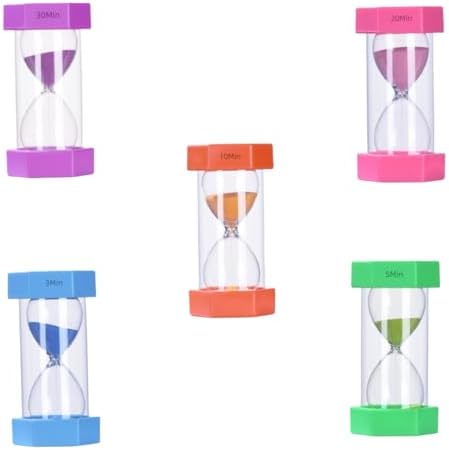 Premium Sandglass Timers Set - Vibrant 5-Piece Hourglass Collection with Protective Covers - Ideal as Kitchen Timer, Classroom Tool, Kids Toothbrush Timer, Office Decor - 3/5/10/20/30 Minutes