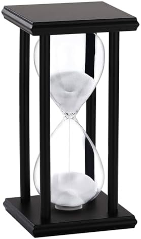 SuLiao White Sand Watch 60 Min, Black Wooden Frame Hourglass Clock, Wood 60 Minute Sand Timer, Antiguo Reloj De Arena 1 Hora, Giant One Hour Glass Sandglass for Home, Desktop, Office décor