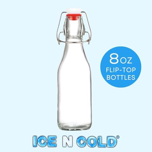 ICE N COLD Glass Swing Top Bottles | Flip Top Glass Bottles for Limoncello, Syrups, Oils, Vinegar, Extracts & Beverages | Airtight Reusable Glass Bottles (12-Pack, MEDIUM (250ml | 8.5oz))