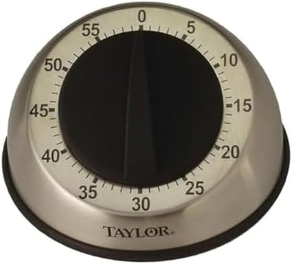 Taylor Mechanical Timer, Countdown with Easy-Turn Dial and Loud Ring Alarm, Compact Tool for Cooking, Baking, Classroom Activities, Homework, Studying, Projects, Stainless Steel