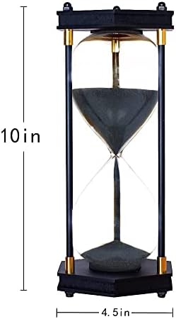 AKAKA MUNING Large Hourglass Timer 60 Minute, Hexagon Wood Sandglass, Black