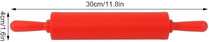 Rolling Pin for Baking, 12 Inch Non-Stick Silicone Handle Rolling Pin for Kitchen Pizza, Bread, French Fondant, Dough, Pie Cookie(red)