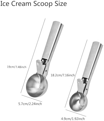 2 Pcs Ice Cream Scoop,Portable Stainless Steel Ice Cream Scoop, Icecream Scooper Spoon with Trigger Release for DIY Ice Cream,Fruit Scoop (Sliver, Medium & Large)