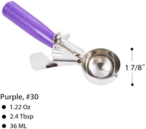 Portion Scoop - Disher, Cookie Scoop, Food Scoop - Portion Control - 18/8 Stainless Steel, Purple Handle (#40 / 1oz)