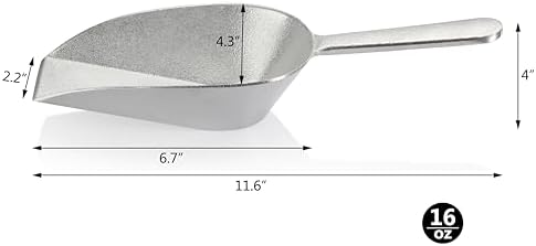New Star Foodservice One-Piece Cast Aluminum Flat Bottom Bar Ice Flour Utility Scoop, 16-Ounce, Silver