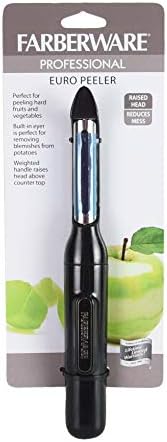 Farberware Pro Euro Vegetable Peeler with Ergonomic Handle, Razor-Sharp Stainless Steel Blade, Built-In Bud Remover, Dishwasher Safe - Potato Peeler for Kitchen