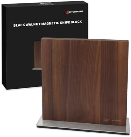 KITCHENDAO Black Walnut Magnetic Knife Block, Double-sided Magnetic Knife Holder Without Knives, Strong Magnet Knife Stand for Kitchen Countertop, Weighted Non-Slip Base