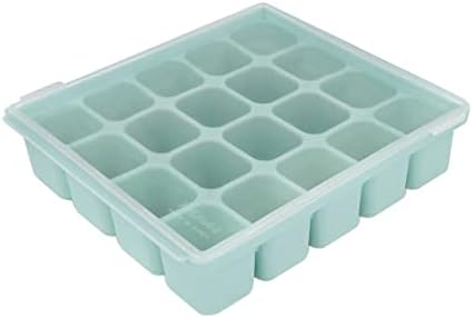 Baby Food Storage Silicone Cubes with Clip-On Lid Freezer Tray Baby Food Soups Purees Ice Easy and Safe Design Made in Korea (20, Ocean Blue)